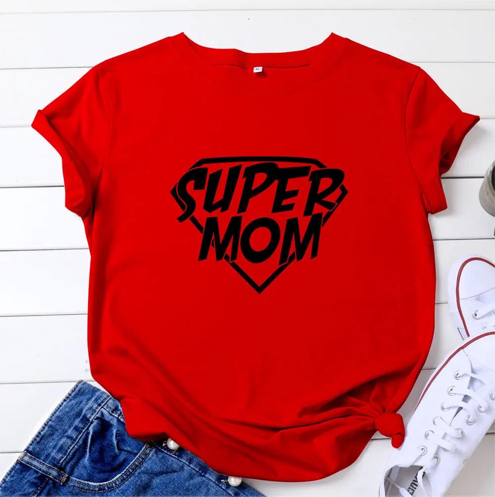 Super Mom Print Women T Shirt Short Sleeve O Neck Loose Women Tshirt Ladies Tee Shirt Tops Clothes Camisetas Mujer