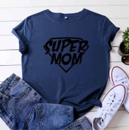 Super Mom Print Women T Shirt Short Sleeve O Neck Loose Women Tshirt Ladies Tee Shirt Tops Clothes Camisetas Mujer