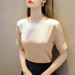 Acetate Satin Tees for Women High Quality Ladies Casual Elegant Silk Satin Blouse Summer Korean Tops 2026 Roupas Feminina