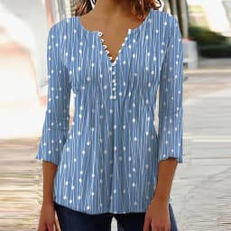 2026 Graphical Print Shirts for Women Women Spring Summer 3/4 Sleeve V Neck Buttons Blouse Shirt Ladies Long Sleeve Tops