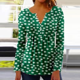 2026 Graphical Print Shirts for Women Women Spring Summer 3/4 Sleeve V Neck Buttons Blouse Shirt Ladies Long Sleeve Tops