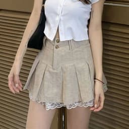 High Waist Lace Pleated Skirt Spring New Korean A-Line Mini Fashion Casual All Match Jk Student Skirt