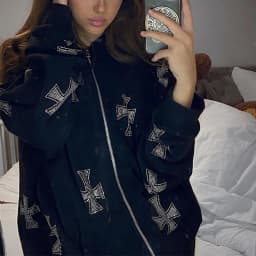 American Hip-hop Retro Pantsuits Winter Tracksuit Rhinestone Cross Jacket Black White Cardigan Trouser Suit Women Pants Set Y2k