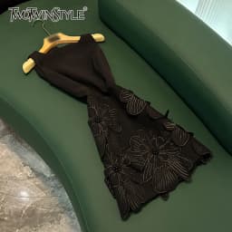 TWOTWINSTYLE Cute Spliced Appliques Dresses For Women Round Neck Sleeveless High Waist Elegant Dress Female Fashion KDR519201