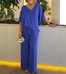 2025 Summer New Fashion Casual Irregular Suit Solid Color T Shirt Loose Wide Legs Trousers Two Piece Set Pants Sets Bat Sleeve