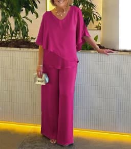 2025 Summer New Fashion Casual Irregular Suit Solid Color T Shirt Loose Wide Legs Trousers Two Piece Set Pants Sets Bat Sleeve