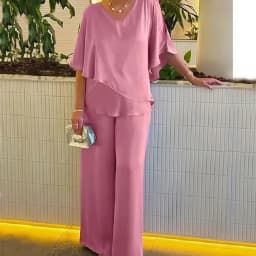 2025 Summer New Fashion Casual Irregular Suit Solid Color T Shirt Loose Wide Legs Trousers Two Piece Set Pants Sets Bat Sleeve