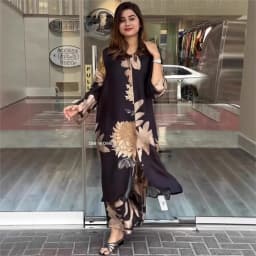 CPSYMYM Elegant For Women Print Long Top 2 Pieces Set Spring Floral Single Breasted Lapel Shirt Wide Leg Pant Outfits Loose Leis
