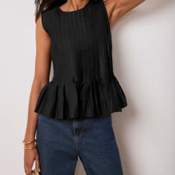 New Fashion Women Pleated Tank Tops Solid Color Round Neck Sleeveless Ruffed Hem Shirts Casual Summer Streetwear S-XL