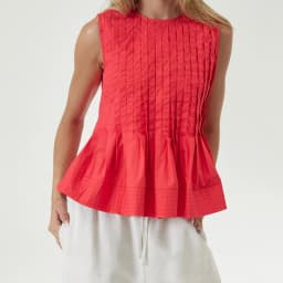 New Fashion Women Pleated Tank Tops Solid Color Round Neck Sleeveless Ruffed Hem Shirts Casual Summer Streetwear S-XL