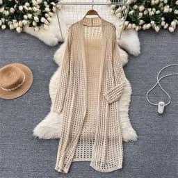 Korean Lazy Style Mid Length Loose Shawl Jacket Female Design Sense Hollowed Out Knitted Cardigan Worn On Top To Show Off A Slim