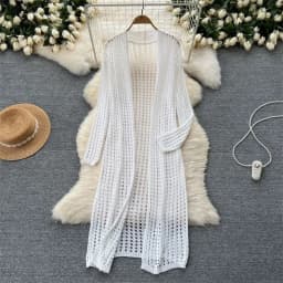 Korean Lazy Style Mid Length Loose Shawl Jacket Female Design Sense Hollowed Out Knitted Cardigan Worn On Top To Show Off A Slim