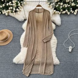 Korean Lazy Style Mid Length Loose Shawl Jacket Female Design Sense Hollowed Out Knitted Cardigan Worn On Top To Show Off A Slim