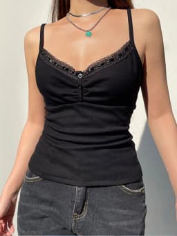 Sexy Folds Buttons Sleeveless Crop Top Black Vintage Y2K Corset Tops Casual Basic T-shirt