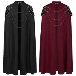 2025 Burgundy Euro-American Vintage Royal Cape for Men and Women, Halloween Beaded Curtain Gear Chain Cloak Unisex, One Size