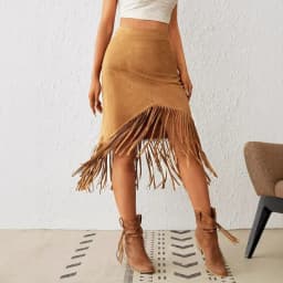 A New Cross-border Women's Clothing Style Western-style Faux Suede Velvet Tassel High-waisted A-line Skirt