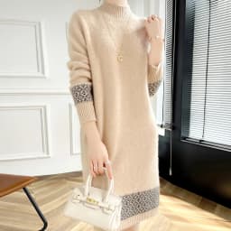 100% Merino Wool Fashion Color-Blocked Knit Half-Turtleneck Sweater Cashmere Long Sleeves Leisure Soft Warm Women's Clothing Top