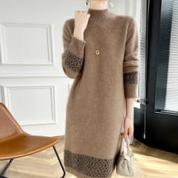 100% Merino Wool Fashion Color-Blocked Knit Half-Turtleneck Sweater Cashmere Long Sleeves Leisure Soft Warm Women's Clothing Top