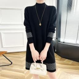 100% Merino Wool Fashion Color-Blocked Knit Half-Turtleneck Sweater Cashmere Long Sleeves Leisure Soft Warm Women's Clothing Top