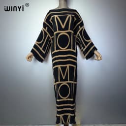 WINYI Summer Pleated Elastic Loose Dress Holiday Boho Beach Cover up Maxi Kaftan Abaya Muslim Woman Dubai Luxury Party Dresses