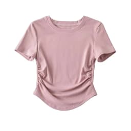 2024 Harajuku Women Crew Neck Short Sleeve Cotton Tee With Ruched Sides Detail T-shirts