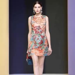 Female Summer New Style Colorful Diamonds Shiny Dresses Retro Floral Print Sundress Sleeveless O-Neck Fashion Above Knee Dress