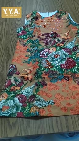 Female Summer New Style Colorful Diamonds Shiny Dresses Retro Floral Print Sundress Sleeveless O-Neck Fashion Above Knee Dress
