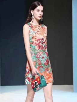Female Summer New Style Colorful Diamonds Shiny Dresses Retro Floral Print Sundress Sleeveless O-Neck Fashion Above Knee Dress