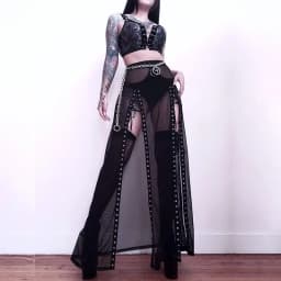 Goth Mesh Perspective Side Slit Skirt Lace Up Dark Punk Gothic Faldas Feminino Thin Summer Aesthetical