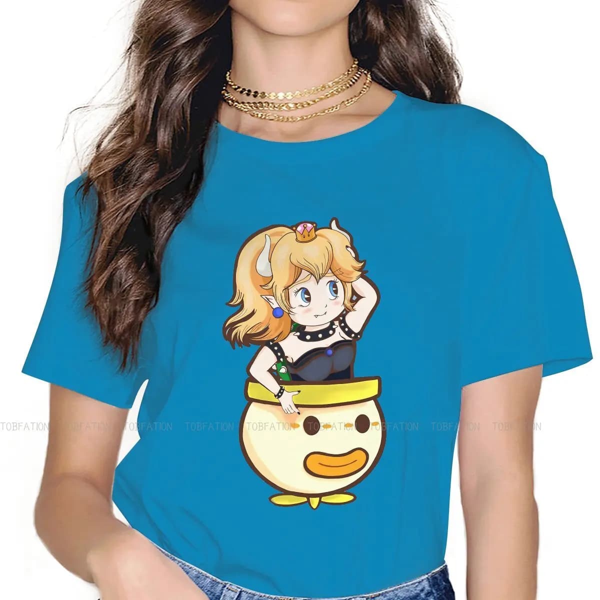 Cute Bowsette Flying 4XL TShirt for Girl Princess Peach Comfortable Gift Clothes T Shirt Stuff Hot Sale