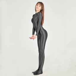 AMORESY Sexy Shiny Long Sleeve Full Length Oil Tights Smooth Running Overalls Yoga Zentai Casual Sport Suits Jumpsuits Catsuits