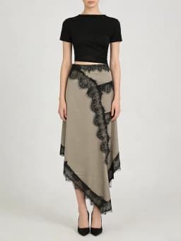 TWOTWINSTYLE Hit Color Slimming Spliced Lace Irregular Dresses for Women O Neck Short Sleeves High Waist Hollow Out Dress Female