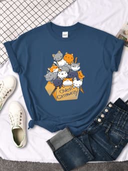Womany Cats Gathered In The Printing Woman Tshirt Leisure Creativity T Shirt Summer Newtop Crewneck Breathable Woman T Shirts