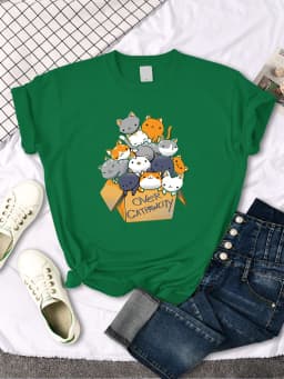 Womany Cats Gathered In The Printing Woman Tshirt Leisure Creativity T Shirt Summer Newtop Crewneck Breathable Woman T Shirts