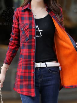 Velvet Thicken Warm Women's Plaid Shirt Female Long Sleeve Tops M-4XL Winter Fleece Casual Blouse Autumn Clothes T17506X