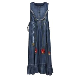 TIYIHAILEY-Loose A-Line Denim Dresses for Women, Long, Mid-Calf Jeans, Embroidery, Sleeveless Tassels, New Fashion, 2026