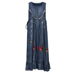 TIYIHAILEY-Loose A-Line Denim Dresses for Women, Long, Mid-Calf Jeans, Embroidery, Sleeveless Tassels, New Fashion, 2026