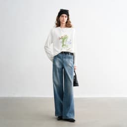 TOYOUTH Women Cotton T - Shirts 2026 Spring New Fun Youthful Loose Crew Neck Long - Sleeve Dolphin Printed Tops
