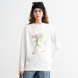 TOYOUTH Women Cotton T - Shirts 2026 Spring New Fun Youthful Loose Crew Neck Long - Sleeve Dolphin Printed Tops