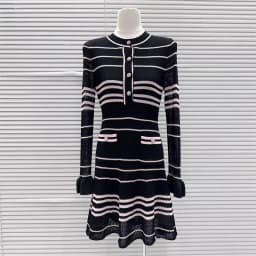 2026 Spring New Women's SweetLong-Sleeved Striped Knit Dress High-Quality FashionableCasual Vacation Elastic Slim Fit Long Dress