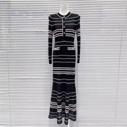 2026 Spring New Women's SweetLong-Sleeved Striped Knit Dress High-Quality FashionableCasual Vacation Elastic Slim Fit Long Dress
