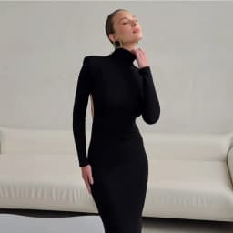 TWOTWINSTYLE Black Turtleneck Backless Maxi Dresses Female Long Sleeve Slimming Minimalist High End Style for Luxury Cocktails