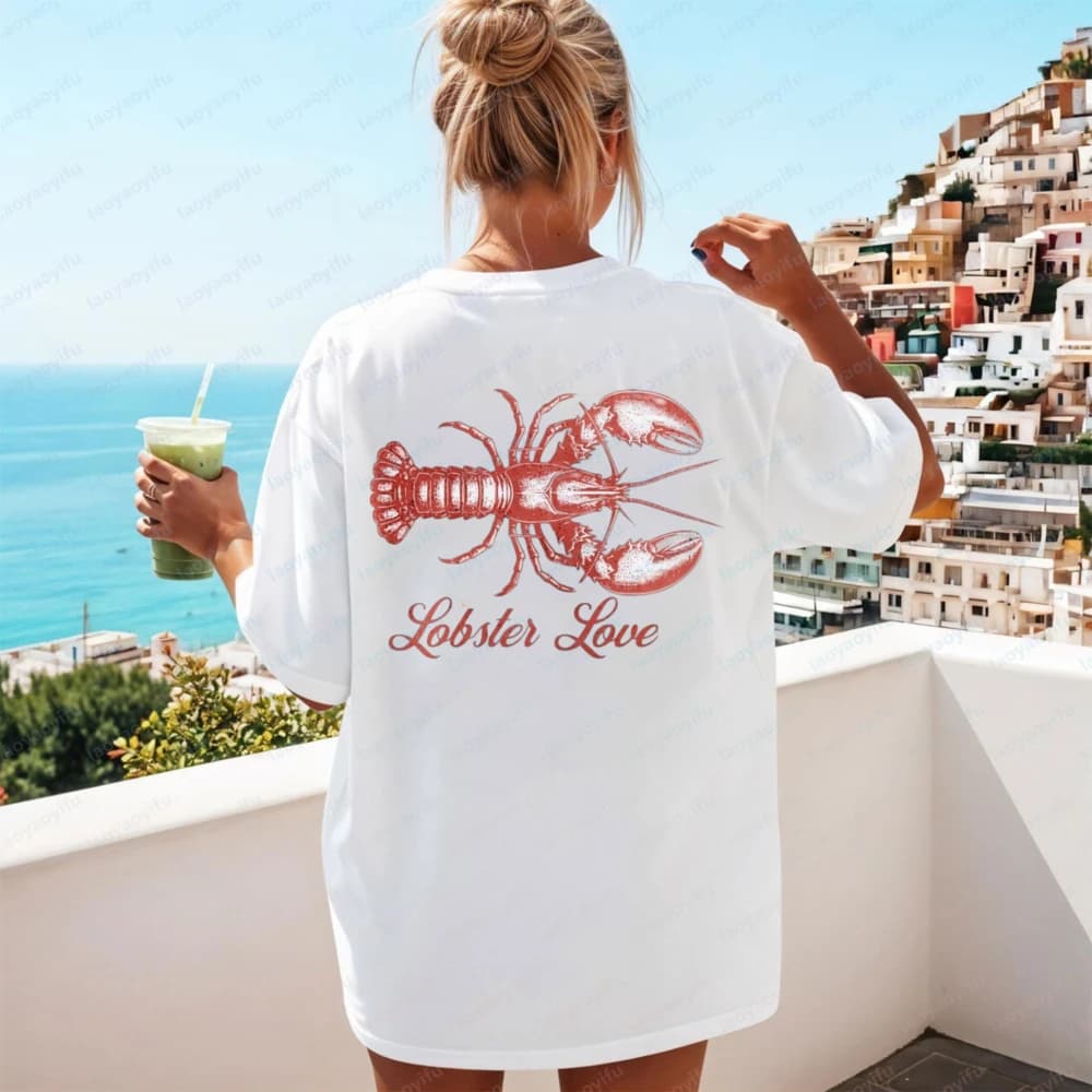 Lobster Love Tee Fisherman T-Shirt New England Fisherman Aesthetic TShirt Coastal Vibes Apparel Beach Retro Tshirt Y2k Tops Tee