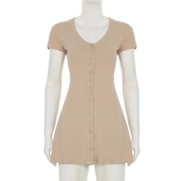 Casual Sold A-Line Dress Elegant Slim Fitting Button V-Neck Short Sleeve Mini Dresses For Women 2025 Fashion Streetwear Ladies