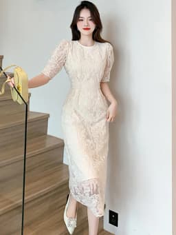 Summer White Lace Hook Flower Hollow Midi Dress Women Fashion Chic Luxury Party Evening Dress 2026 Korean Vintage Festival Dress