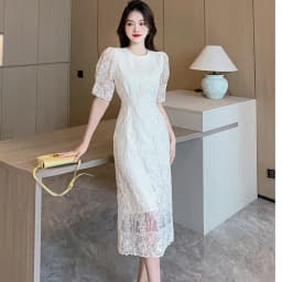 Summer White Lace Hook Flower Hollow Midi Dress Women Fashion Chic Luxury Party Evening Dress 2026 Korean Vintage Festival Dress