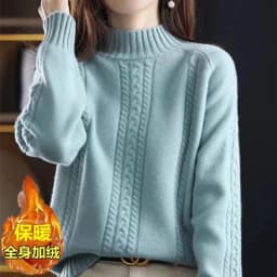 Velvet/Non Velvet Autumn/Winter Half High Collar Sweater Women's Outerwear Winter New Style Interior Top Bottom Knitted Sweater
