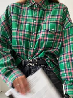 Mueyaruho 2023 Autumn Winter Women Oversized Thick Plaid Shirt Green Blue Vintage Long Sleeve Loose Fit Blouse For Woman