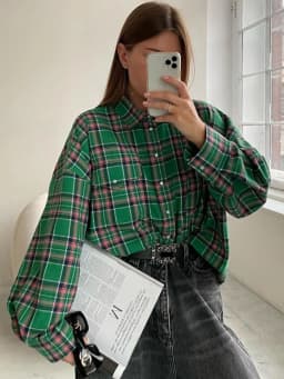 Mueyaruho 2023 Autumn Winter Women Oversized Thick Plaid Shirt Green Blue Vintage Long Sleeve Loose Fit Blouse For Woman