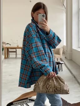 Mueyaruho 2023 Autumn Winter Women Oversized Thick Plaid Shirt Green Blue Vintage Long Sleeve Loose Fit Blouse For Woman